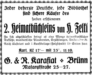 G. & R. Karafiat advertisement, Brünn